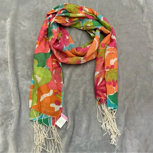 Lilly Pulitzer tropical floral fringe lightweight scarf 21395